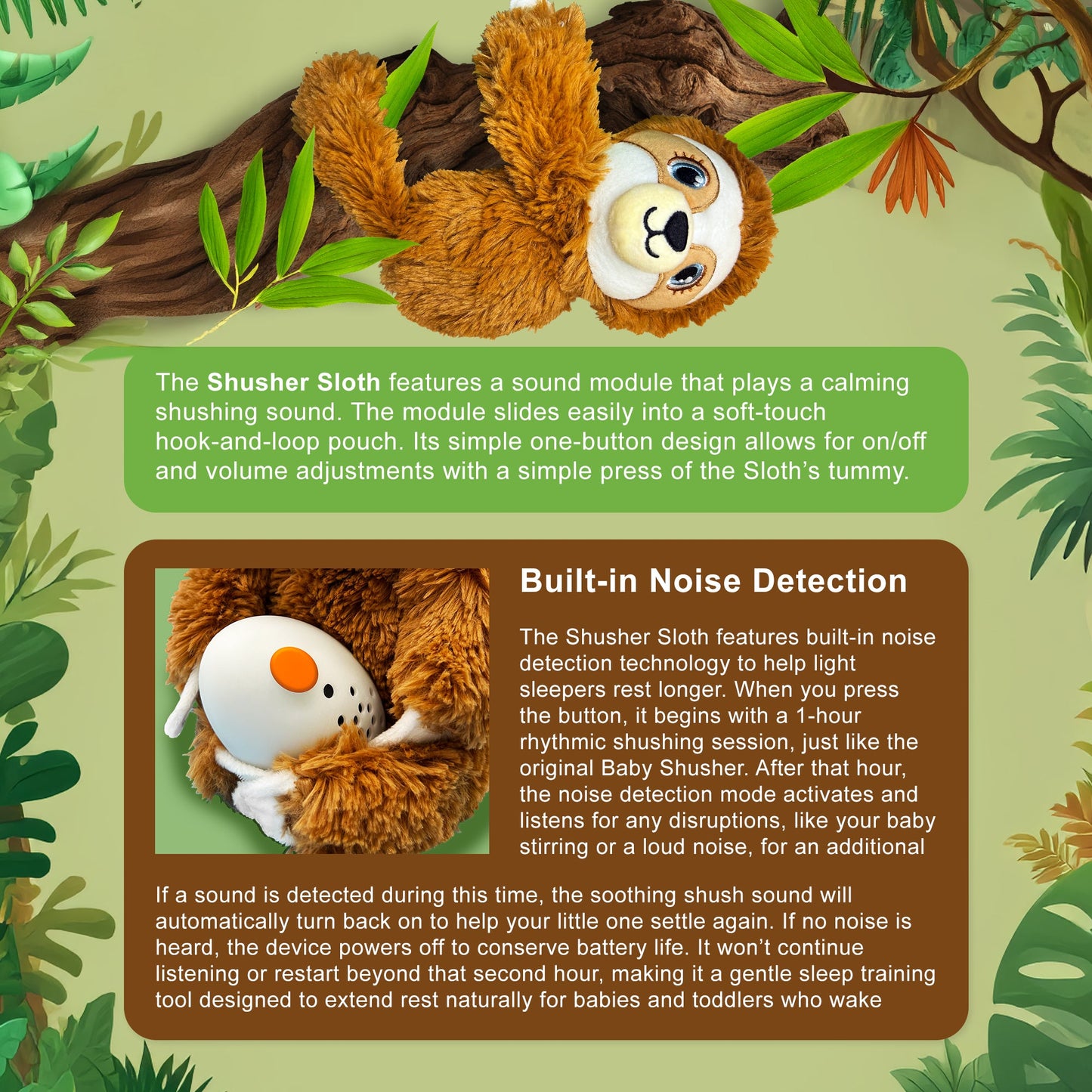 Shusher Baby Sloth Plush Sound Machine + 2 Shushie Pacifiers Bundle