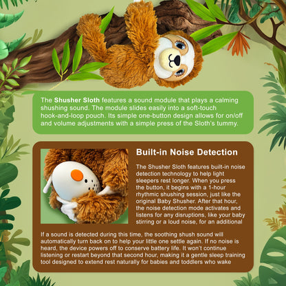 Shusher Baby Sloth Plush Sound Machine + 2 Shushie Pacifiers Bundle