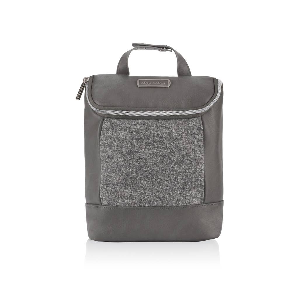 A grey baby bottle cooler