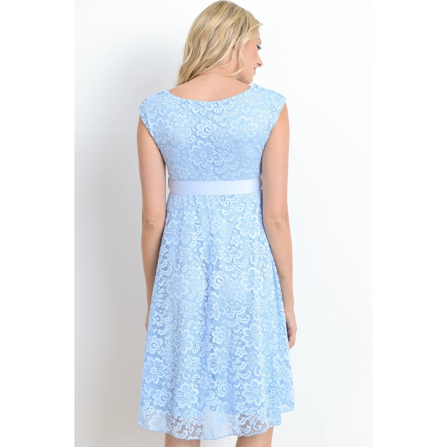 Floral Lace Satin Waist Tie Maternity Dress