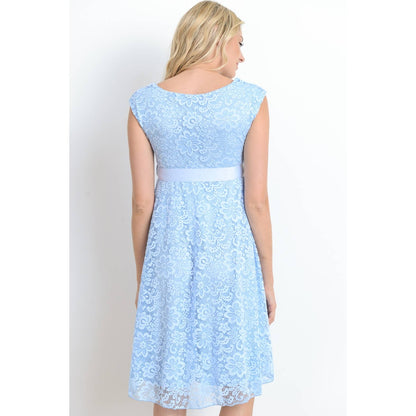 Floral Lace Satin Waist Tie Maternity Dress
