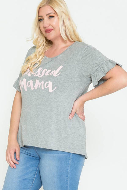 Plus Size Blessed Mama Ruffled Short Sleeve Top