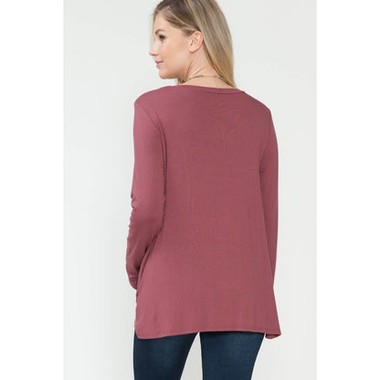 Long Sleeve Top with Front Hem Twist