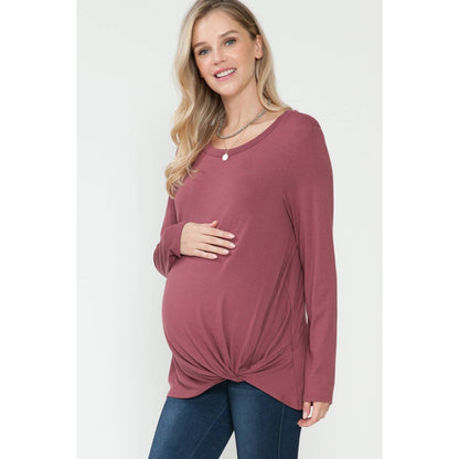 Long Sleeve Top with Front Hem Twist