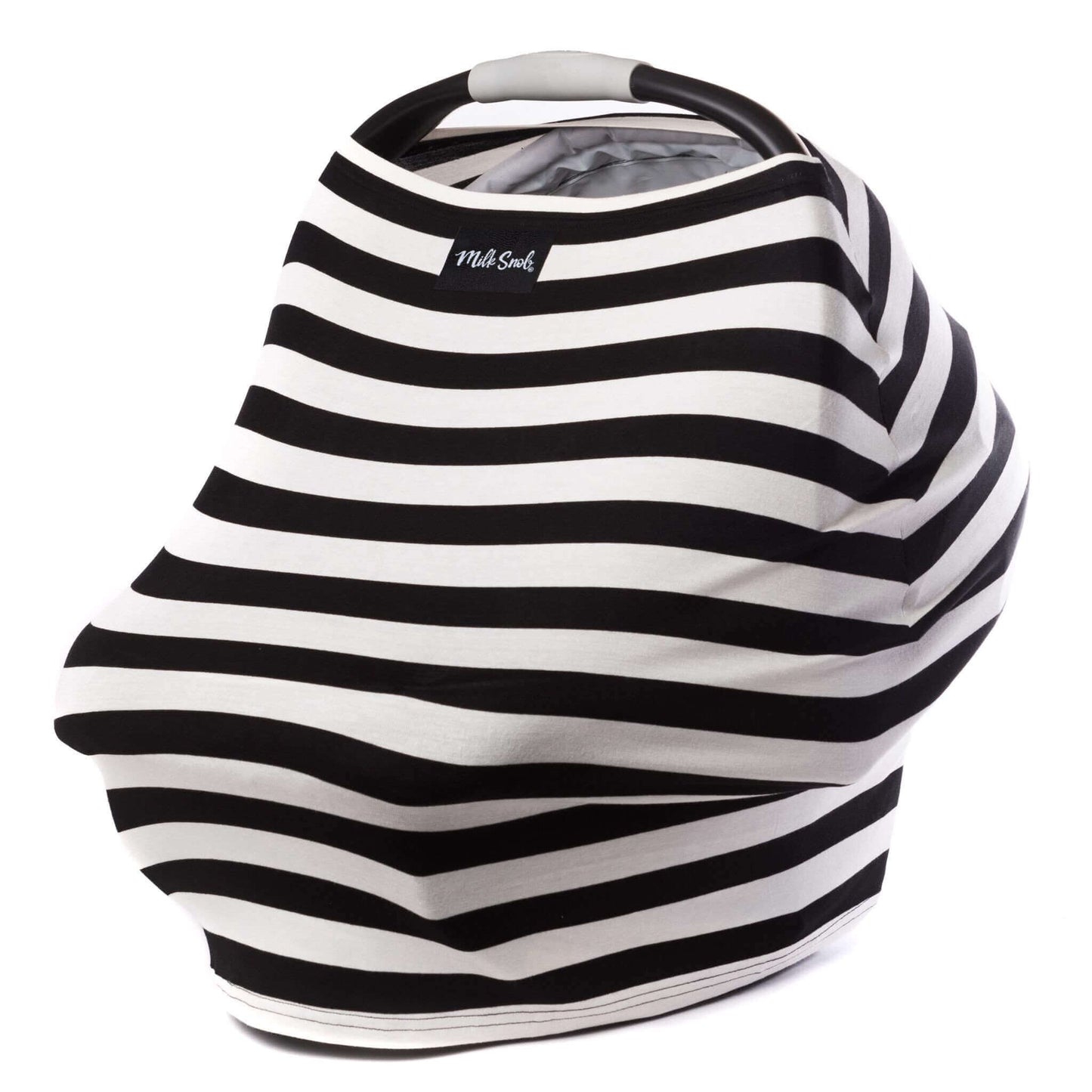 Black and white striped car seat cover on a white background