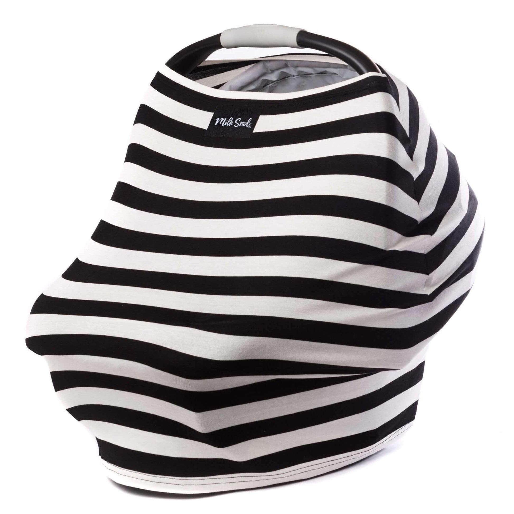 Black and white striped car seat cover on a white background