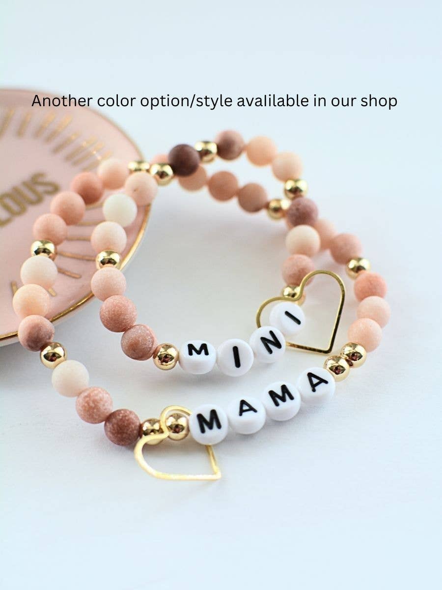 Mama Mini Black Gold Beaded Stretch Bracelet Jewelry Set