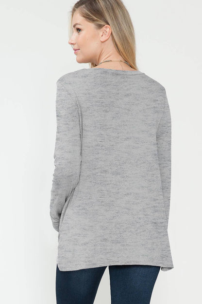 Long Sleeve Top with Front Hem Twist