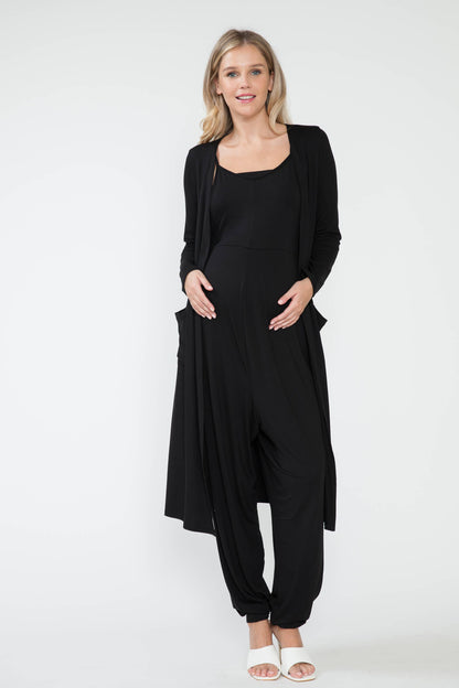 Maternity Jogger Pants Jumpsuit & Maxi Long Cardigan Sets