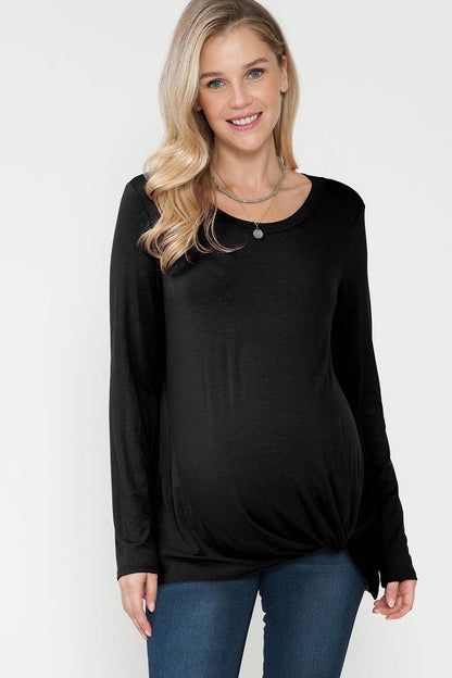 Long Sleeve Top with Front Hem Twist