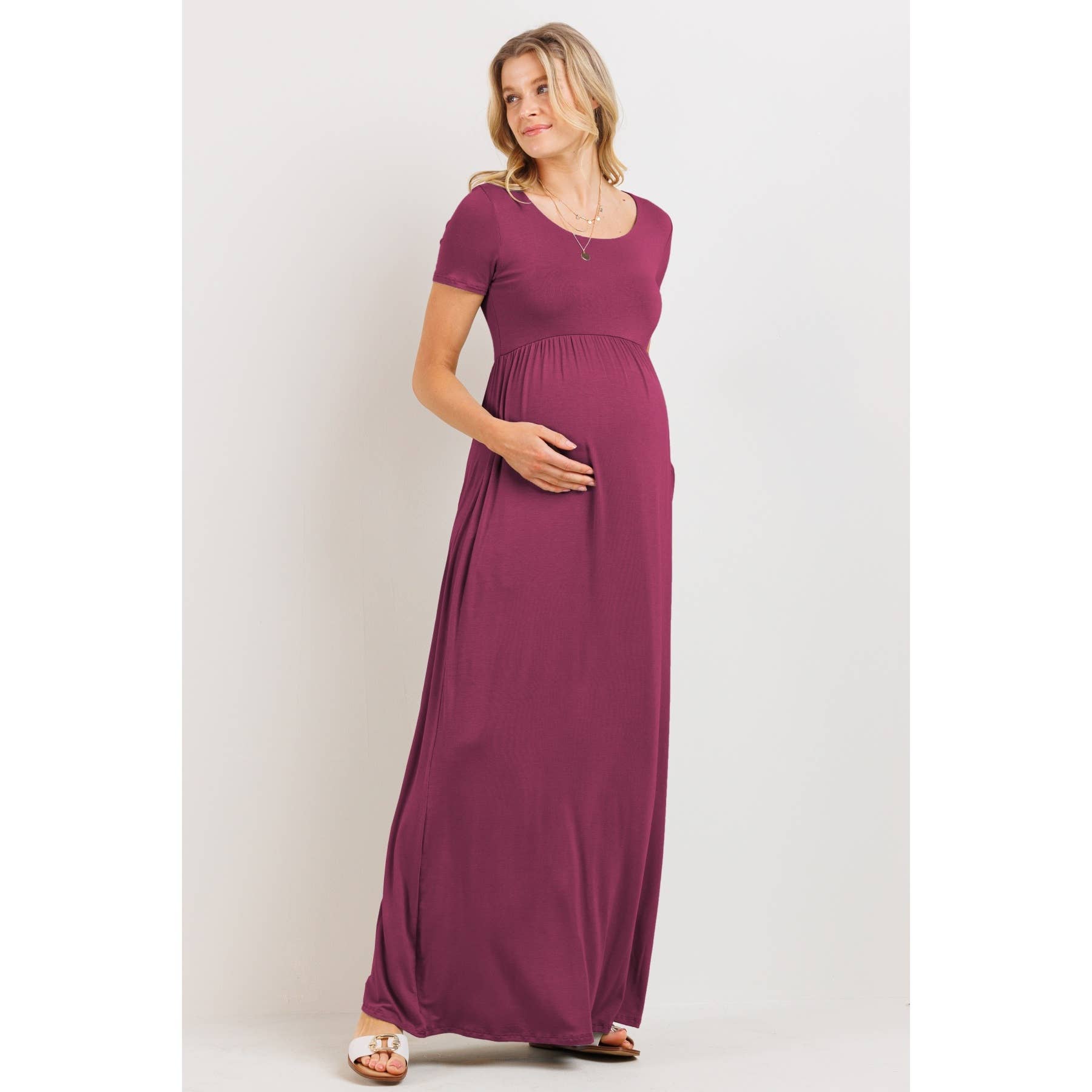 maternity short evening dresses Mauve Round Neck Short Sleeve Maternity Maxi Dress Large main image 0