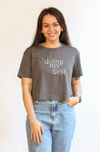 Cropped Embroidered BF Friendly Tee