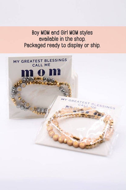 Boy Mom Gold & Gray Beaded Stretch Stack