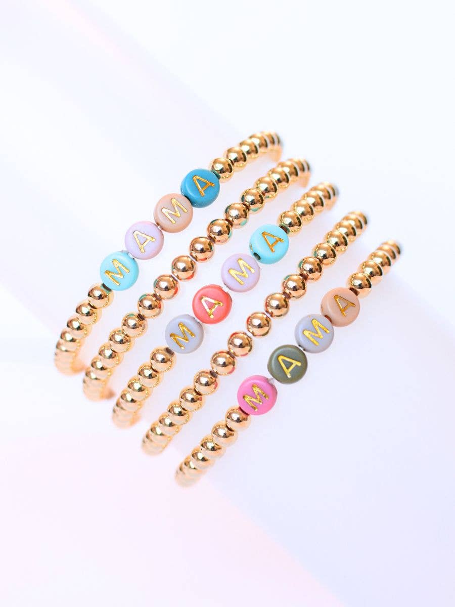 Gold beaded MAMA multi colored stretch bracelet gift