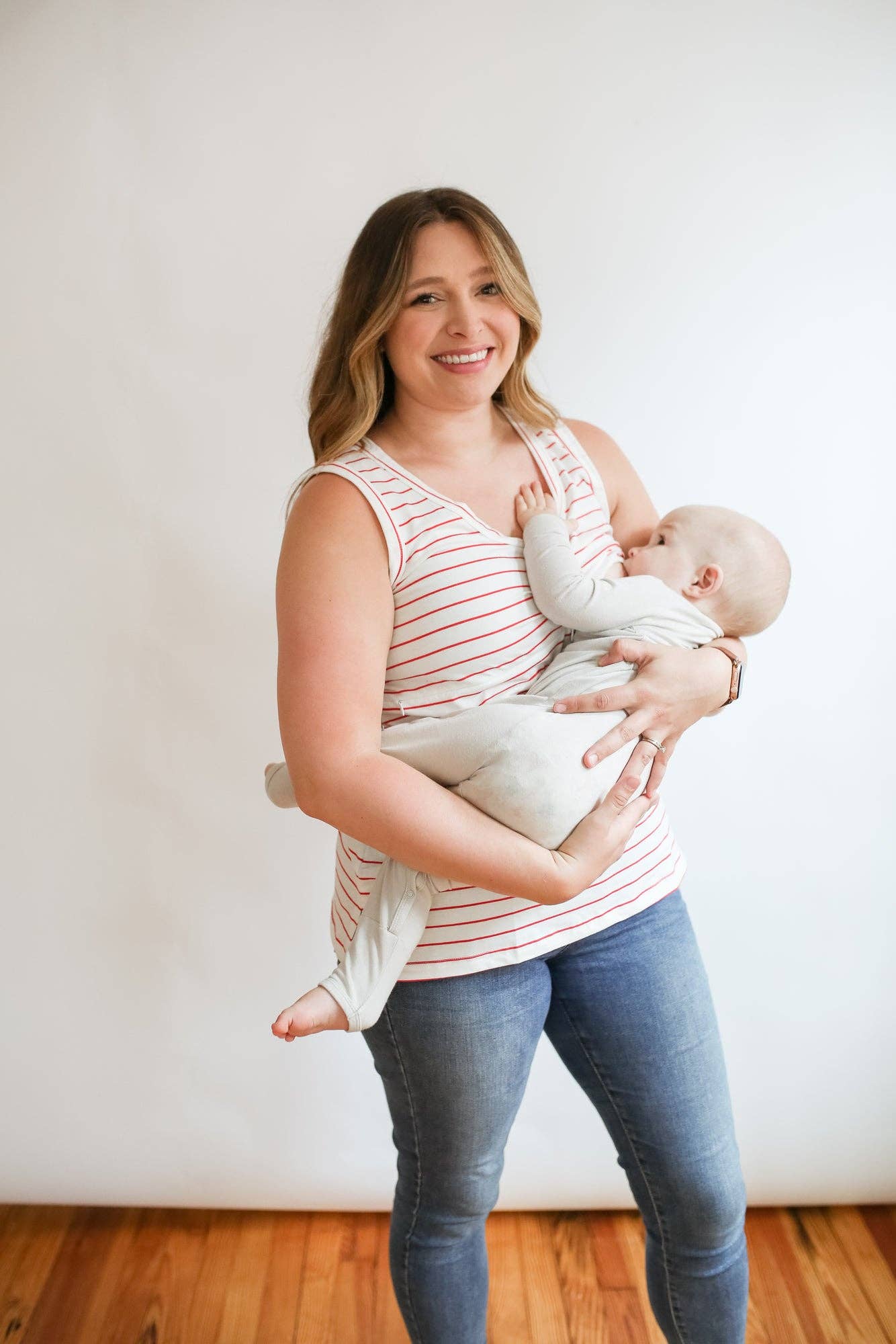 Stripe Invisible Zip Breastfeeding Tank Top