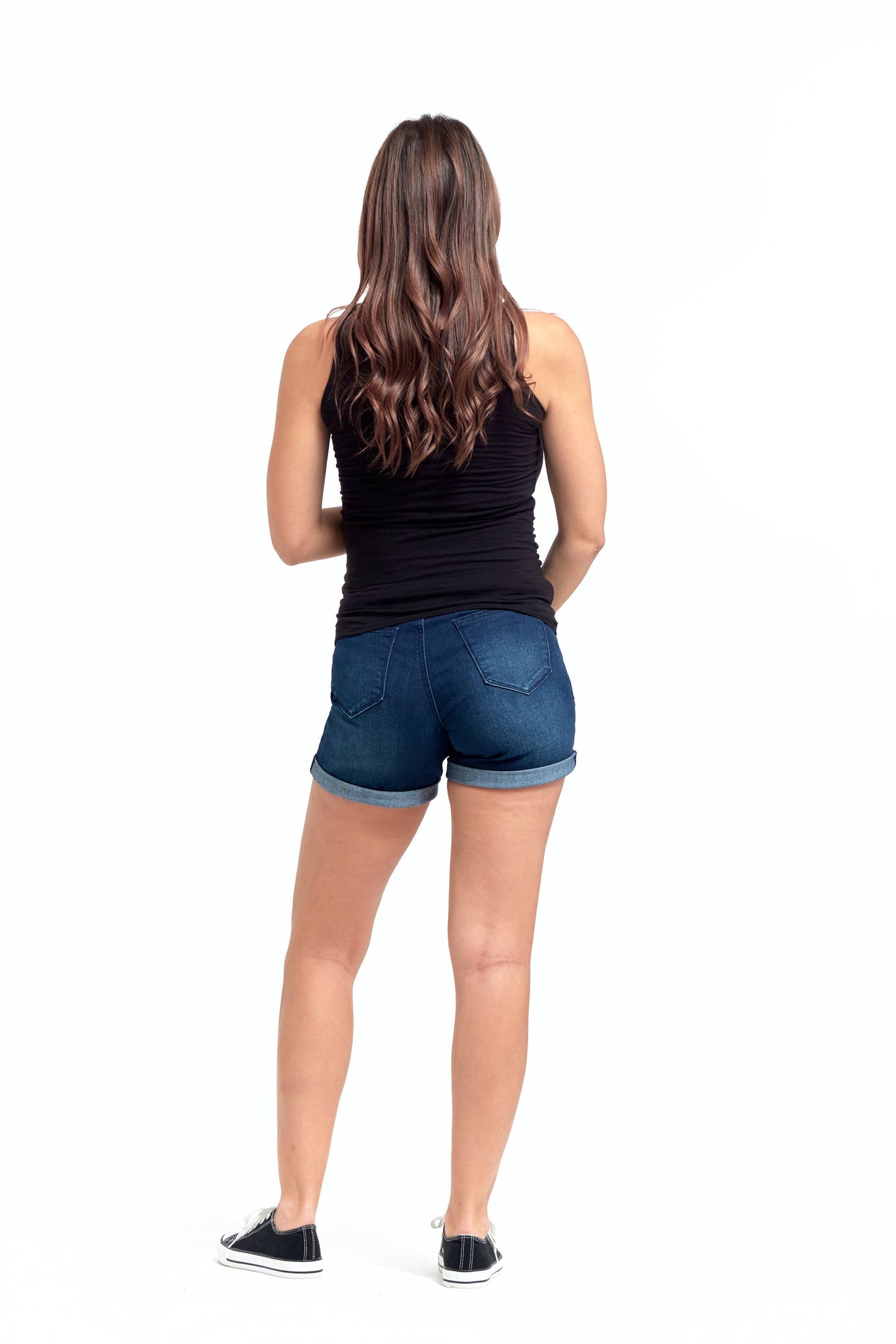 Maternity Roll Cuff Jean Shorts w/ Bellyband