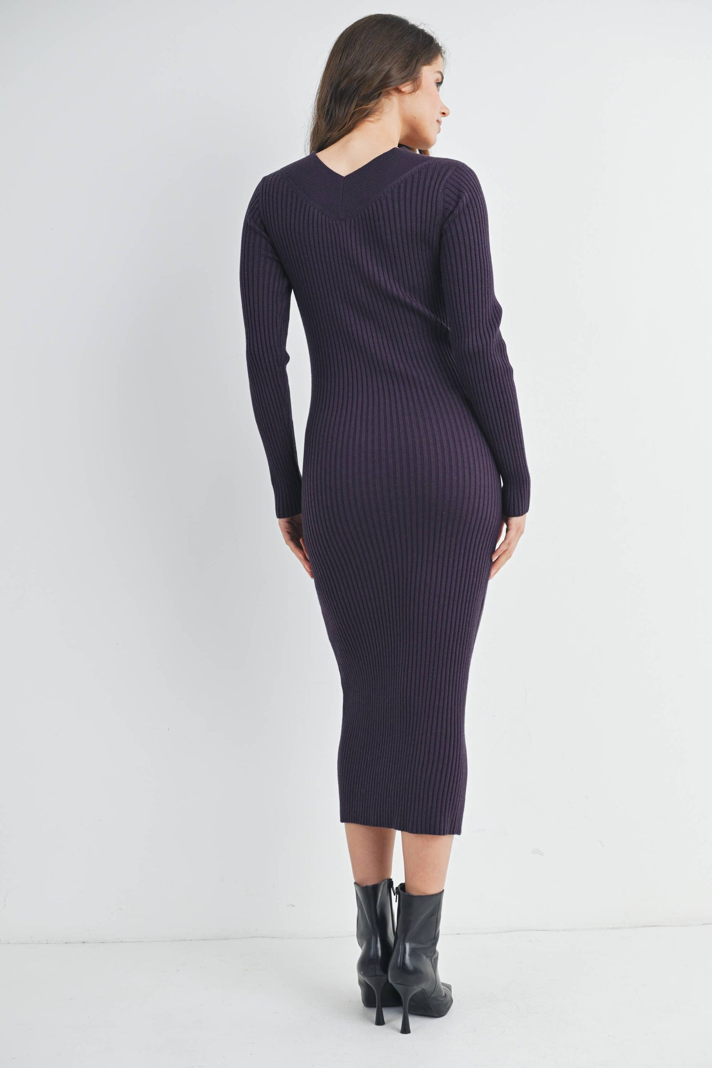 Ribbed V-Neck Long Sleeve Maternity Midi Dress