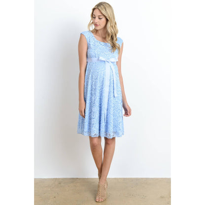 Floral Lace Satin Waist Tie Maternity Dress