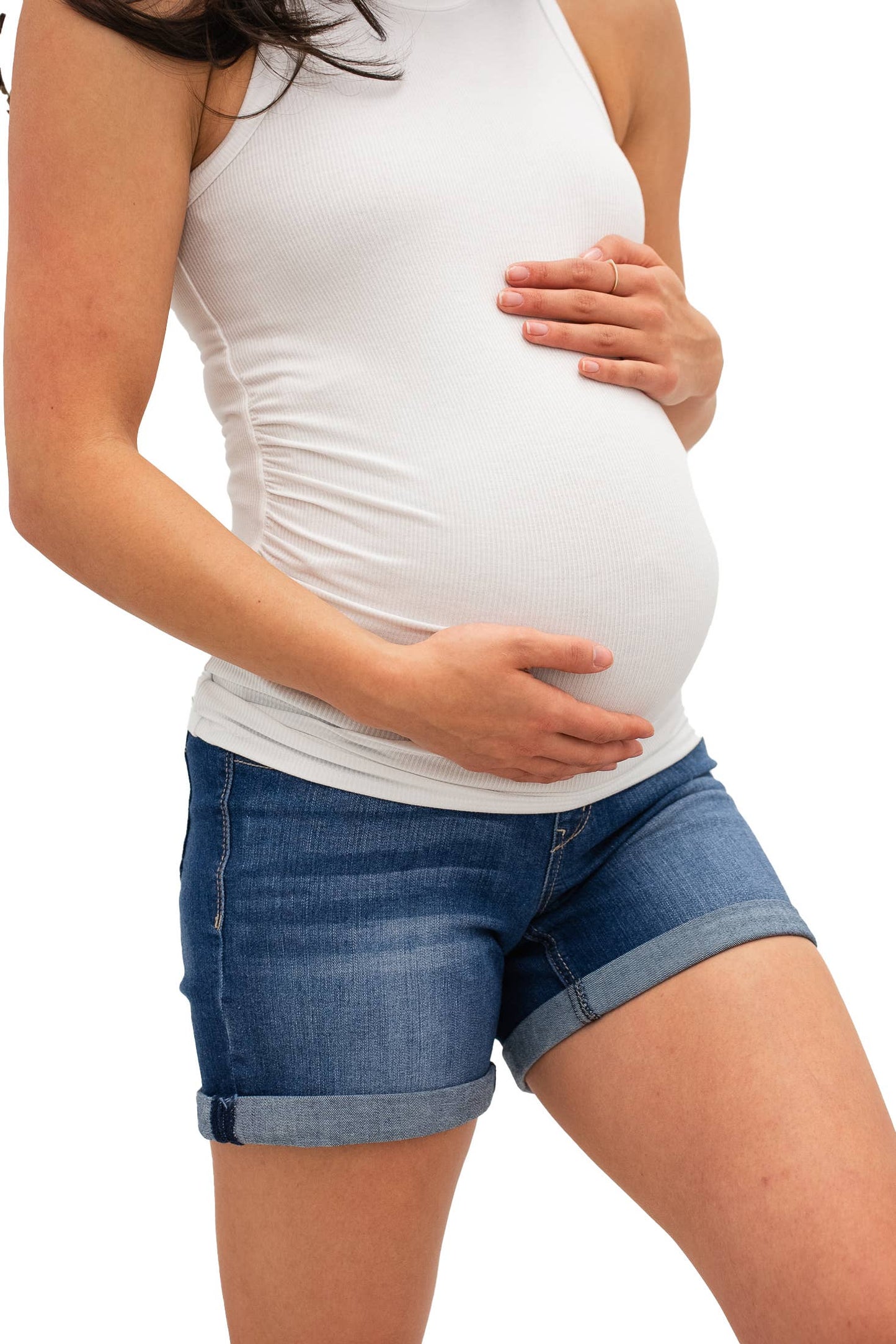 Maternity 7" Rolled To 5" Jean Shorts w/ Bellyband