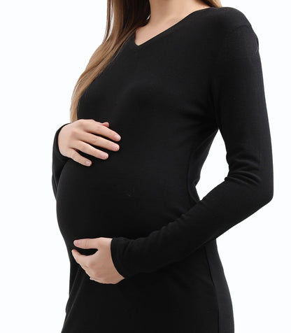 Maternity Sweater Knit V-Neck Maxi Dress
