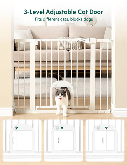 Babelio CatPrivilege T7 | Expandable Baby Gate with Cat Door