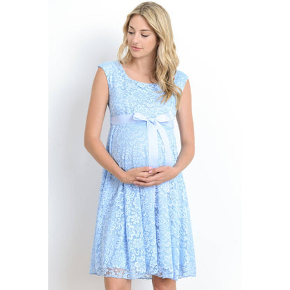 Floral Lace Satin Waist Tie Maternity Dress