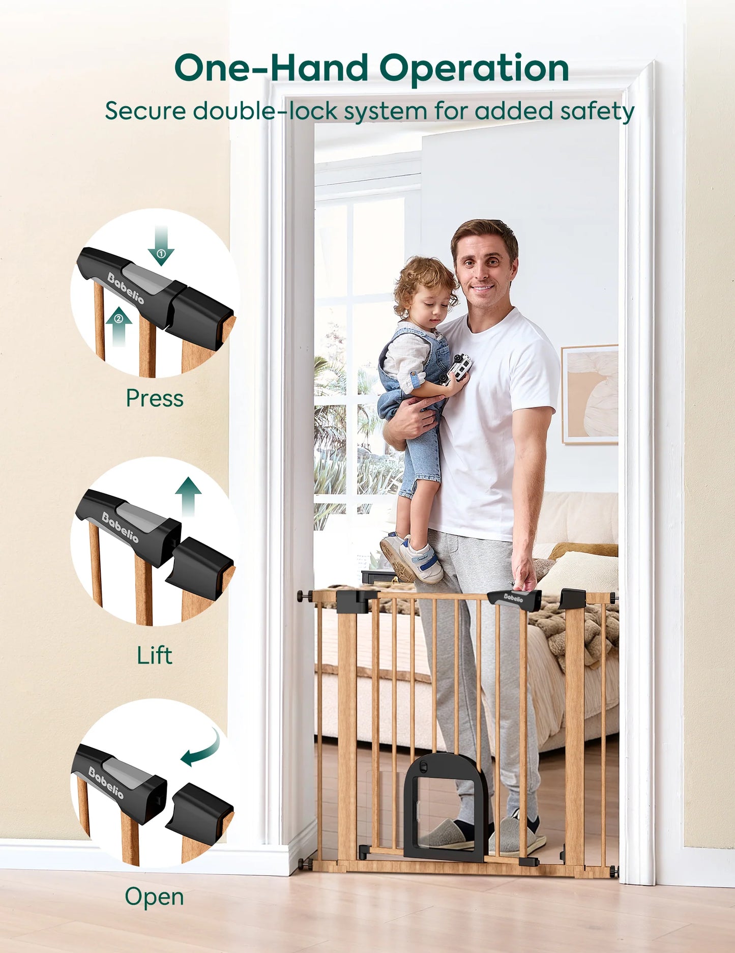 Babelio CatPrivilege T7 | Expandable Baby Gate with Cat Door