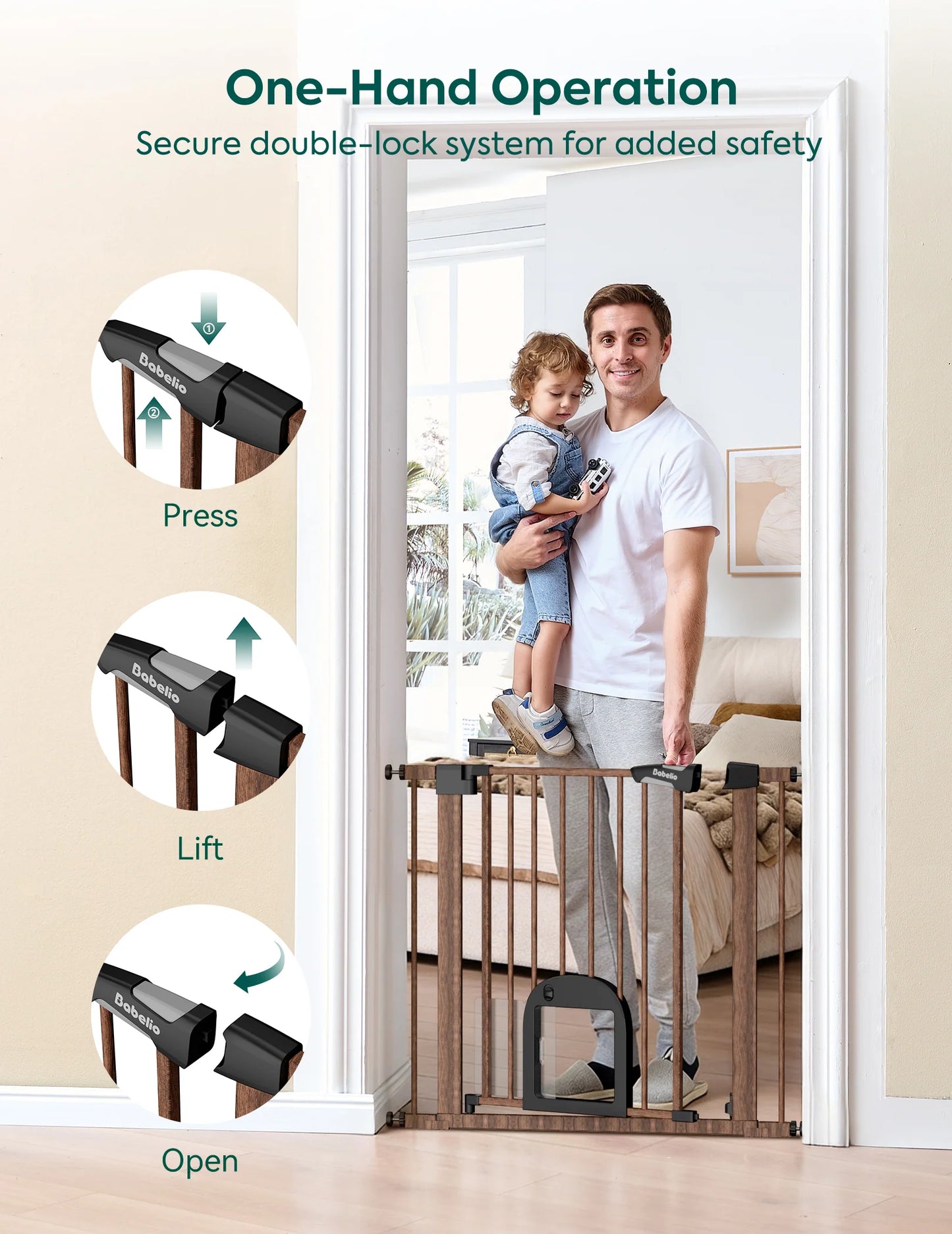 Babelio CatPrivilege T7 | Expandable Baby Gate with Cat Door