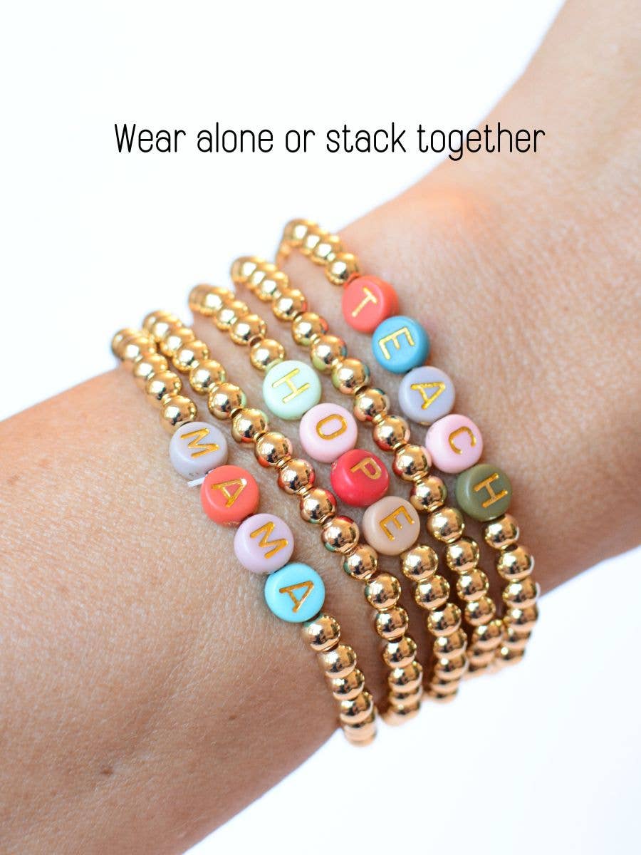 Gold beaded MAMA multi colored stretch bracelet gift