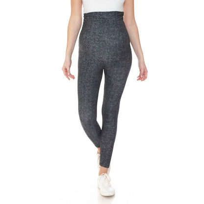 A pregnant woman wearing Buttery Soft Full Length Print Maternity Leggings in herringbone pattern.