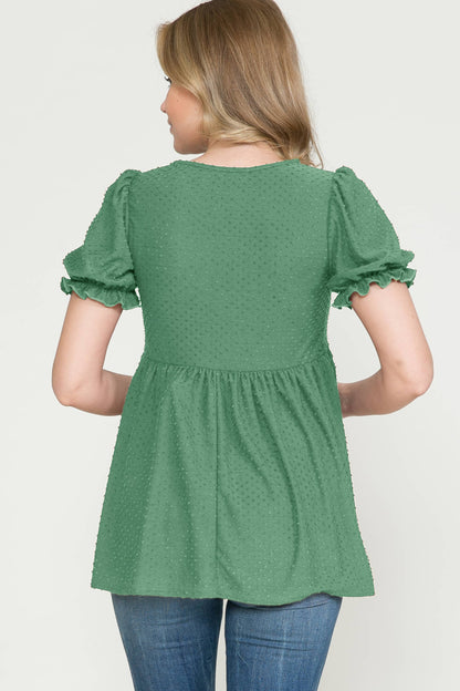 Puff Sleeve Babydoll Ruched Top