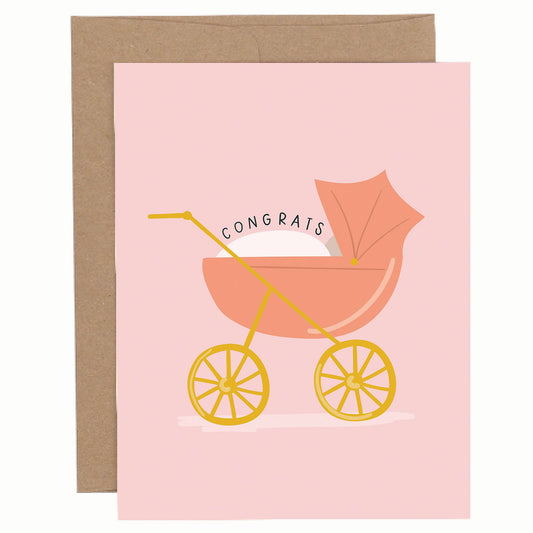 Pink Baby Carriage Greeting Card