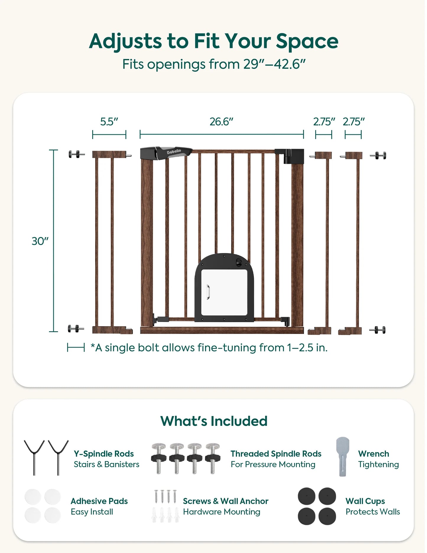 Babelio CatPrivilege T7 | Expandable Baby Gate with Cat Door