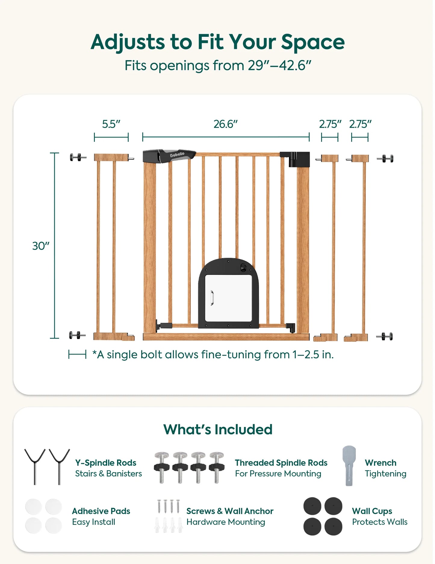 Babelio CatPrivilege T7 | Expandable Baby Gate with Cat Door