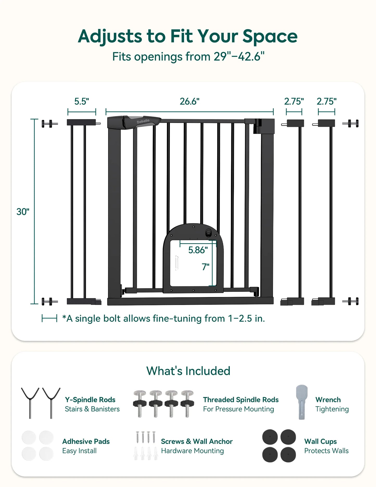 Babelio CatPrivilege T7 | Expandable Baby Gate with Cat Door