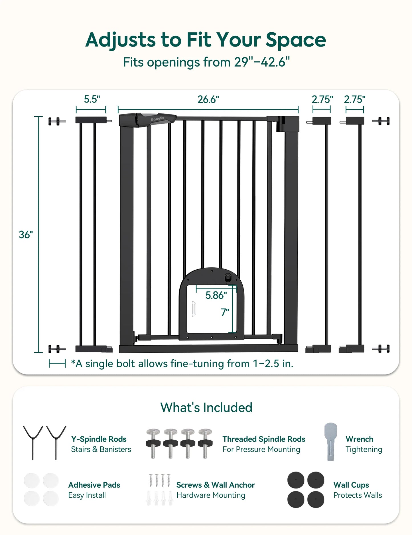 Babelio CatPrivilege T7 | Expandable Baby Gate with Cat Door