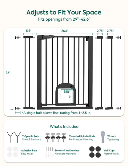 Babelio CatPrivilege T7 | Expandable Baby Gate with Cat Door