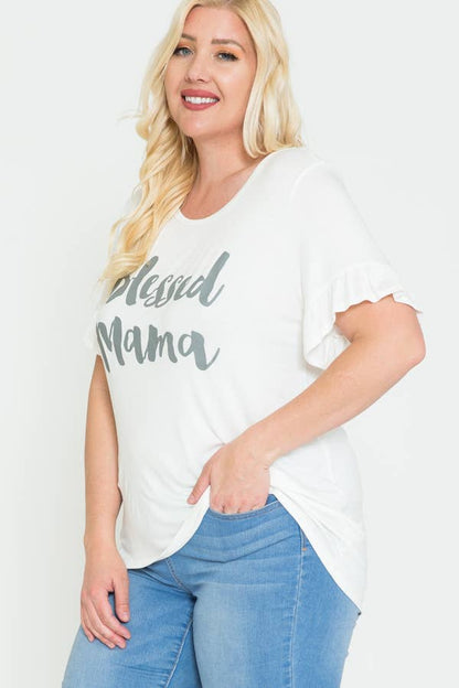 Plus Size Blessed Mama Ruffled Short Sleeve Top