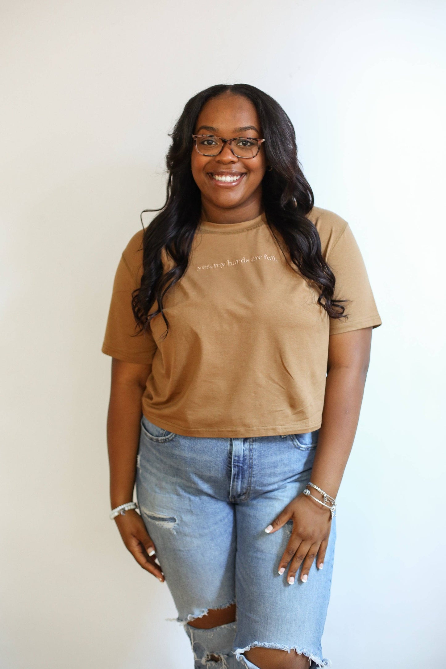 Cropped Embroidered BF Friendly Tee