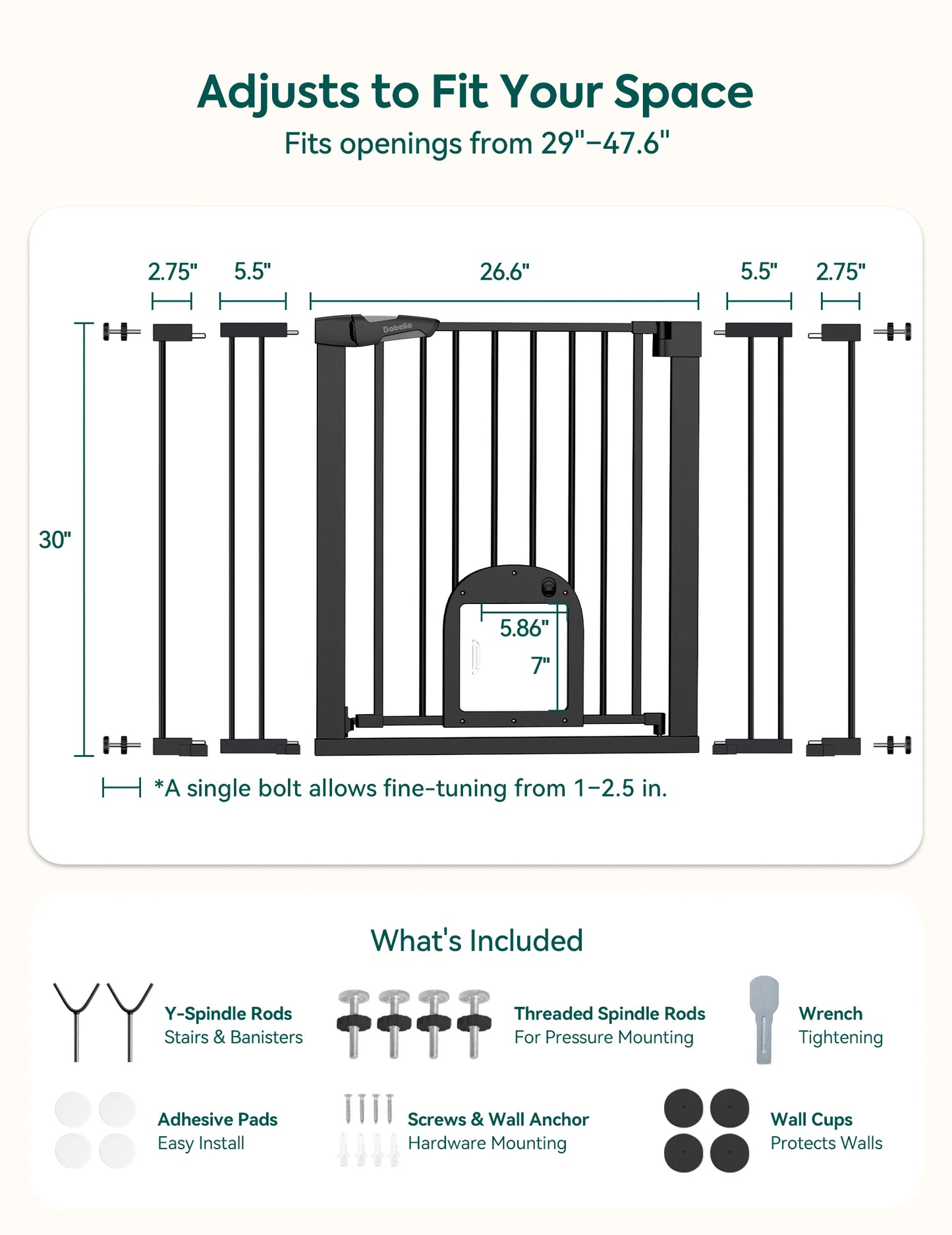 Babelio CatPrivilege T7 | Expandable Baby Gate with Cat Door