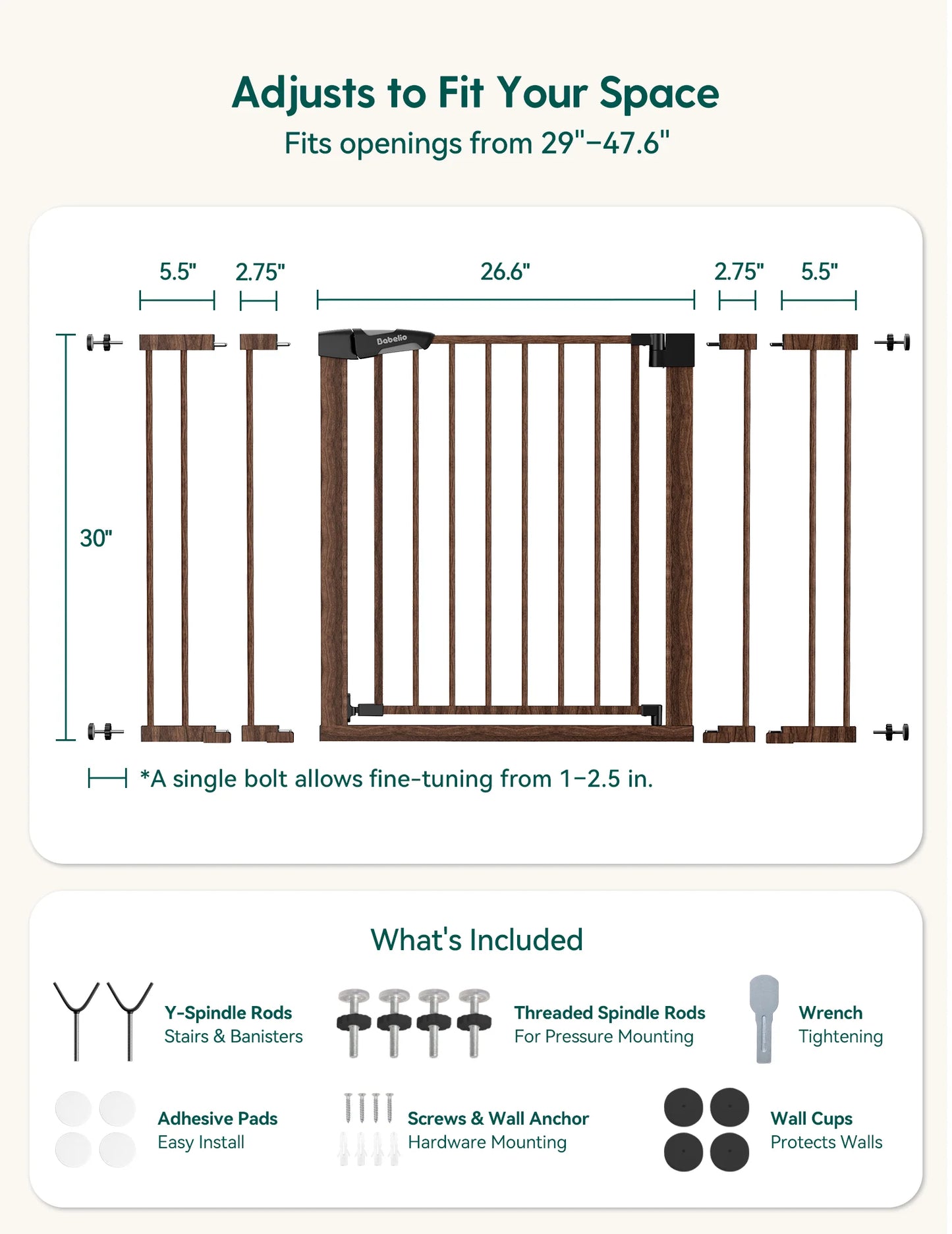Babelio PressGuard C5&P7 Wood Pattern | Pressure-Mounted Baby Gate