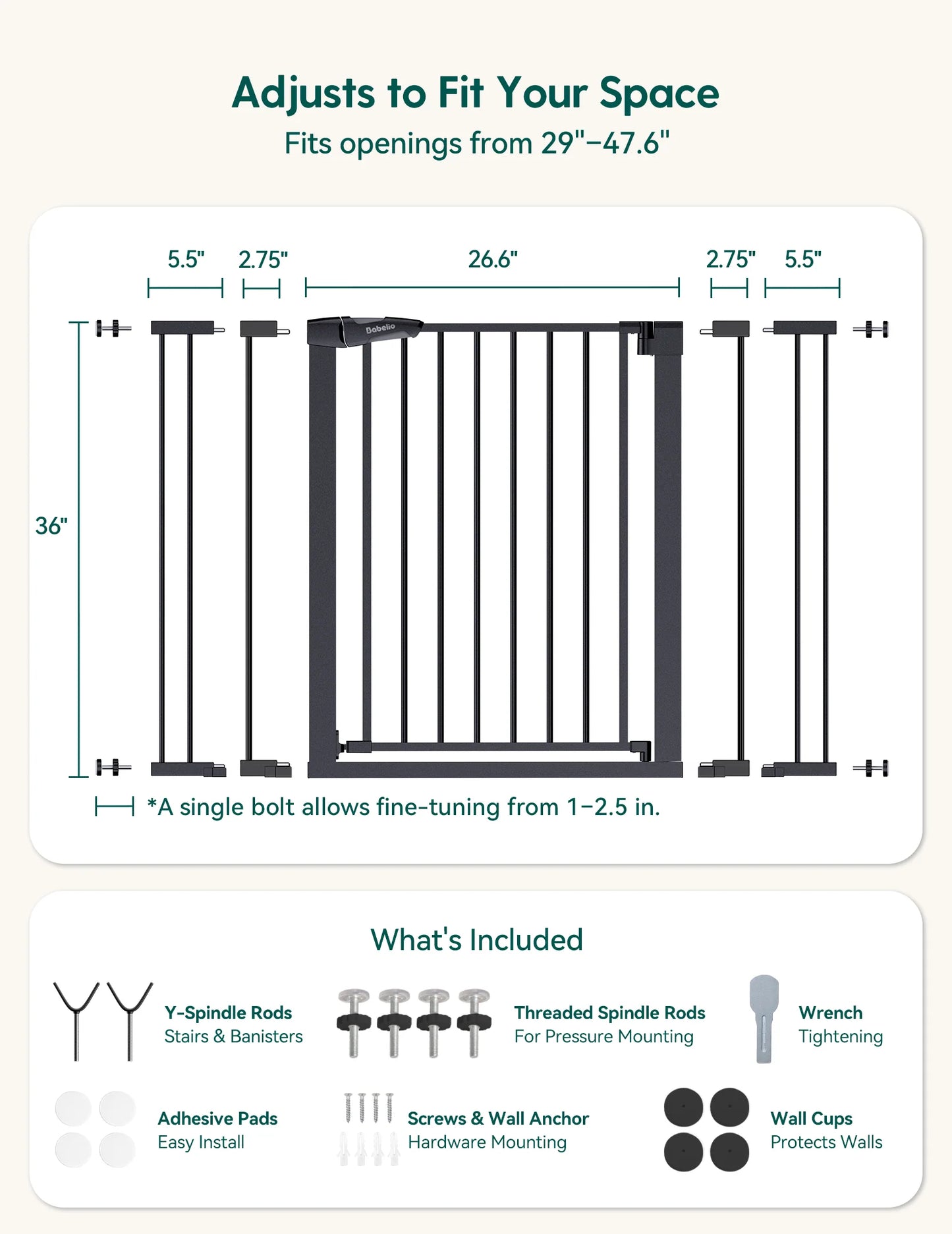 Babelio PressGuard P7 | Expandable Pressure-Mounted Baby Gate