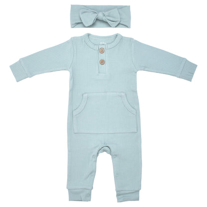 Three Little Tots Robbins Egg Baby Ribbed Playsuit with Pockets