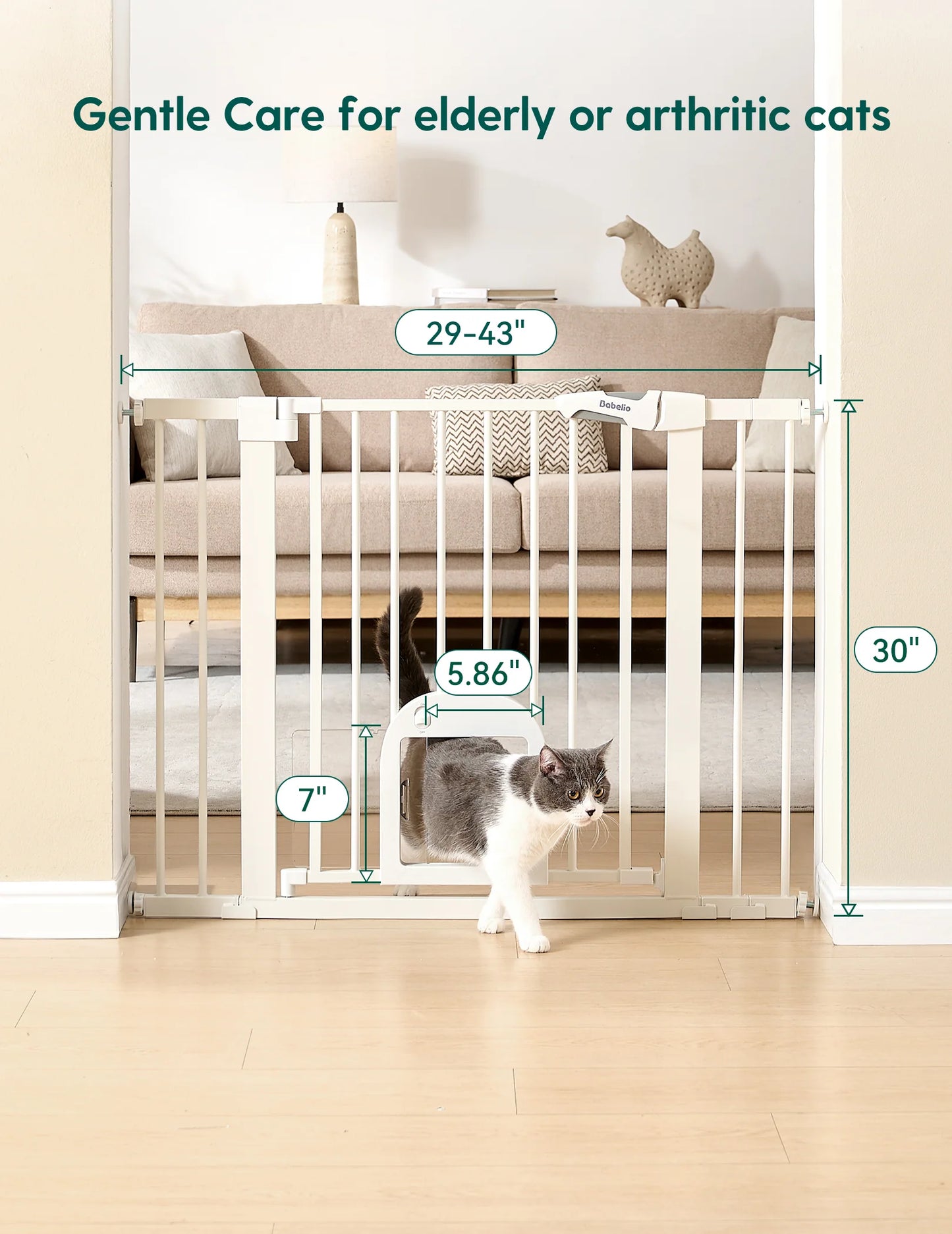 Babelio CatPrivilege T7 | Expandable Baby Gate with Cat Door