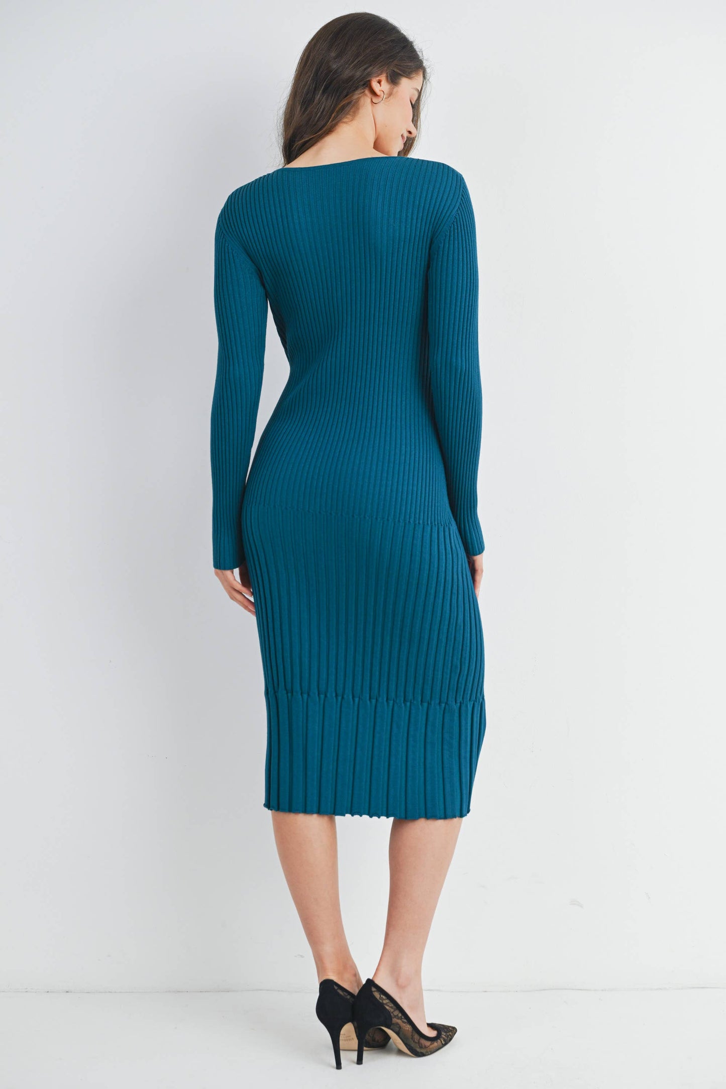 Ribbed Knit Long Sleeve Maternity Midi Dress