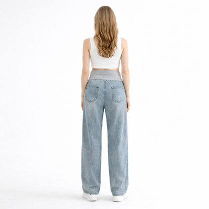 High Waist Maternity Wide Leg Denim Jeans with Bump Support