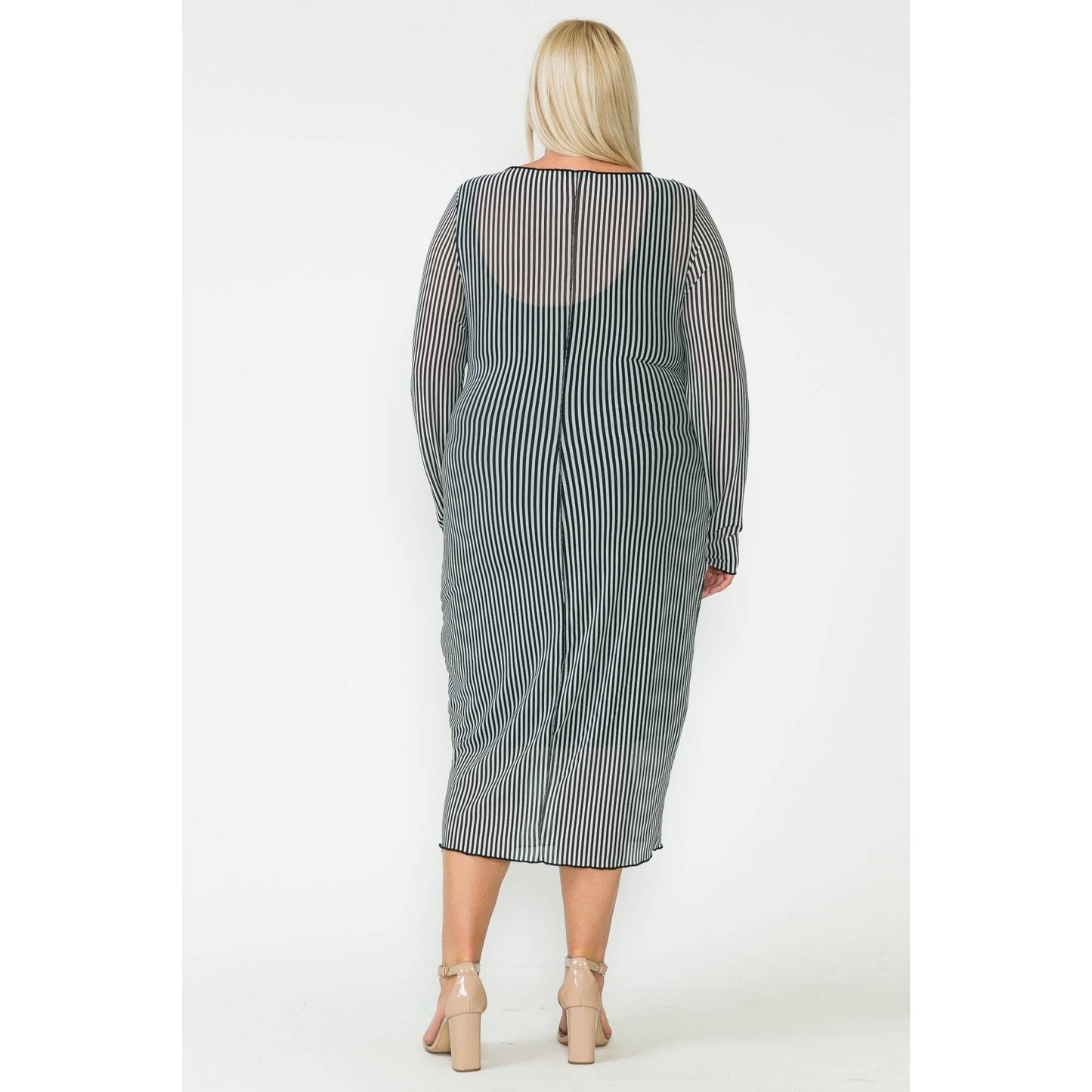 Plus Size Mesh & Solid Midi Dress