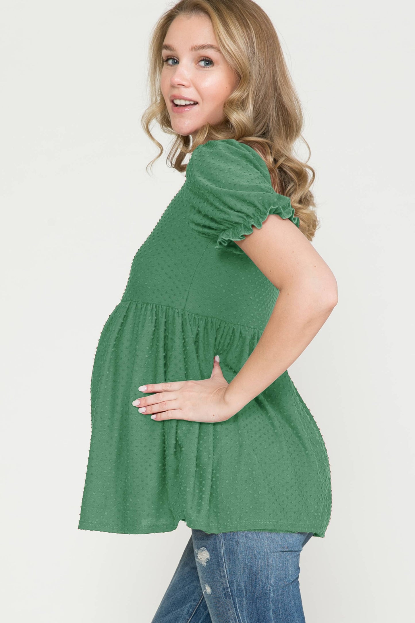 Puff Sleeve Babydoll Ruched Top