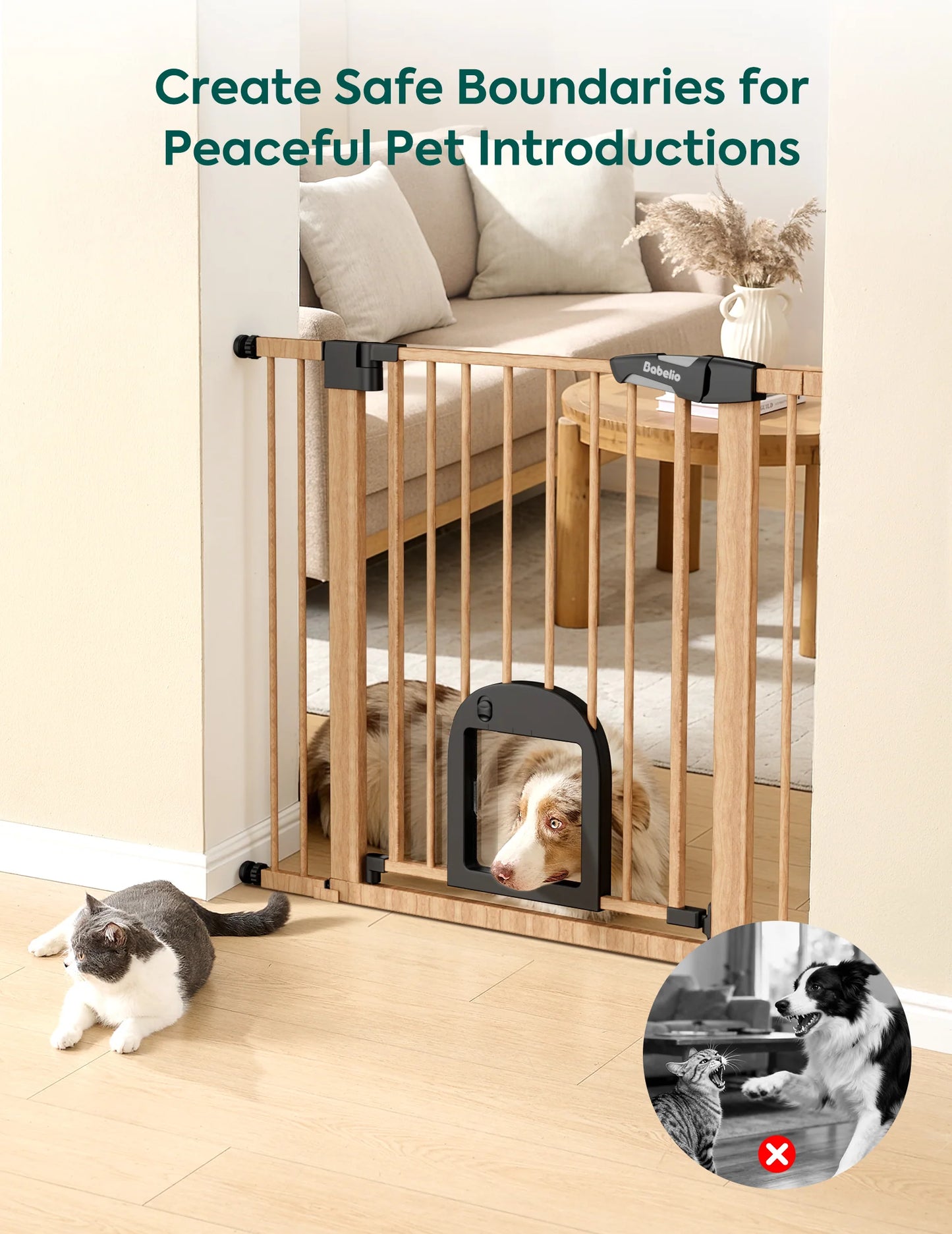 Babelio CatPrivilege T7 | Expandable Baby Gate with Cat Door