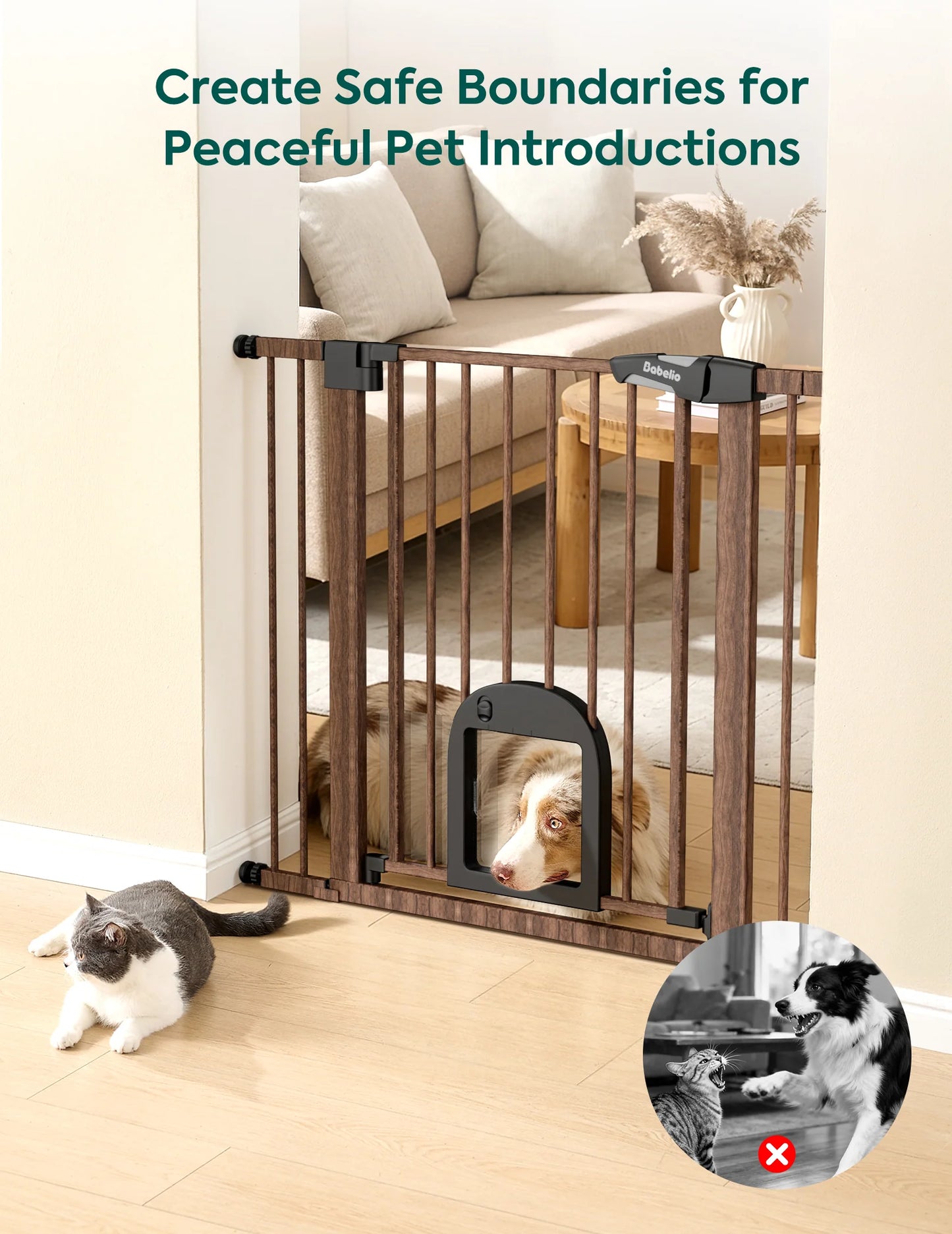 Babelio CatPrivilege T7 | Expandable Baby Gate with Cat Door
